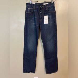 Zara Womens The Low Rise Relaxed Blue Indigo Button Fly Cotton Jeans Sz 2NWT